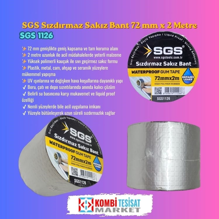 SGS1126-SGS Sızdırmaz Sakız Bant 72 mm x 2 Metre