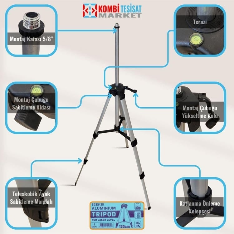 ÖLÇÜM ALETLERİ-SGS-SGS Teleskopik Alüminyum Tripod 120 cm-SGS5430