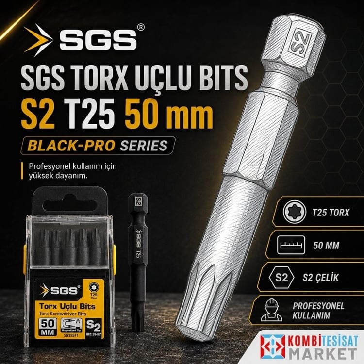 SGS3841-Sgs Torx Uçlu Bits S2 T25 50 mm Black-Pro Series