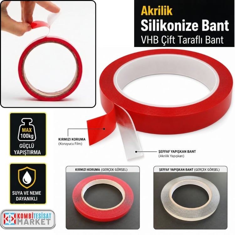 SGS1221-SGS VHB Çift Taraflı Akrilik Silikonize Şeffaf Bant 10mm x 5m