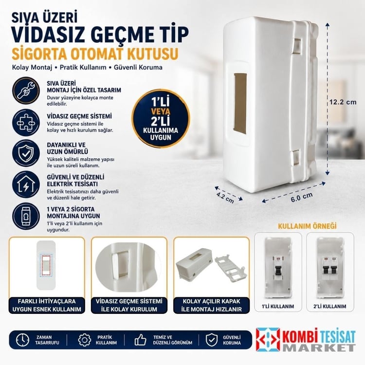 sigkutu0105-Sıva Üzeri Vidasız Geçme Tip Sigorta Otomat Kutusu