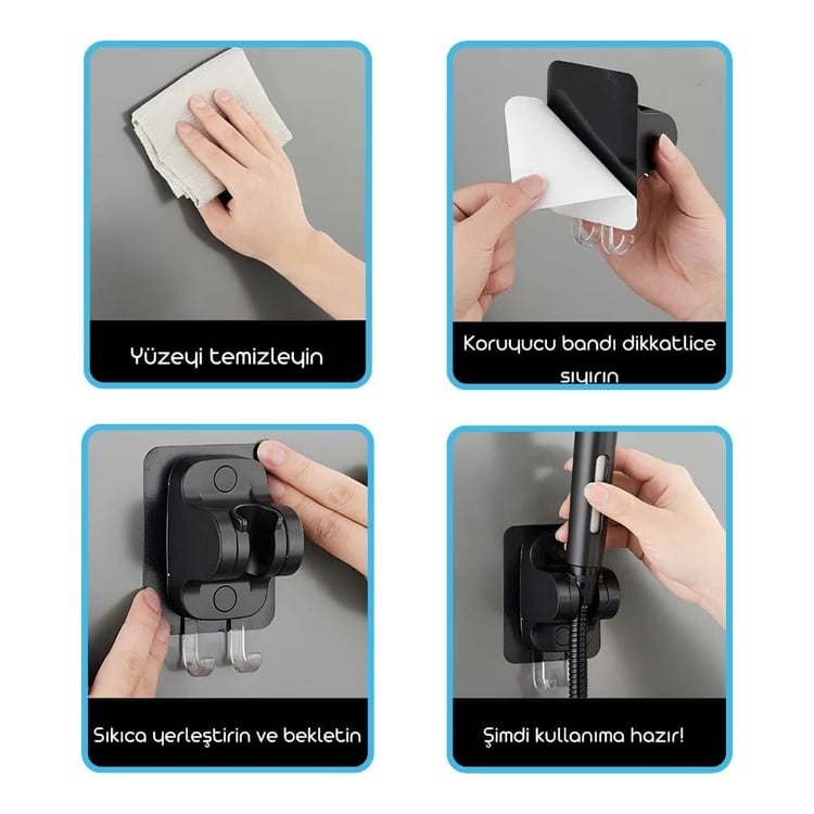 Banyo Aksesuarları-Diğer-Siyah Duş Başlığı Askısı Kendinden Yapışkanlı-dus-ask-s01