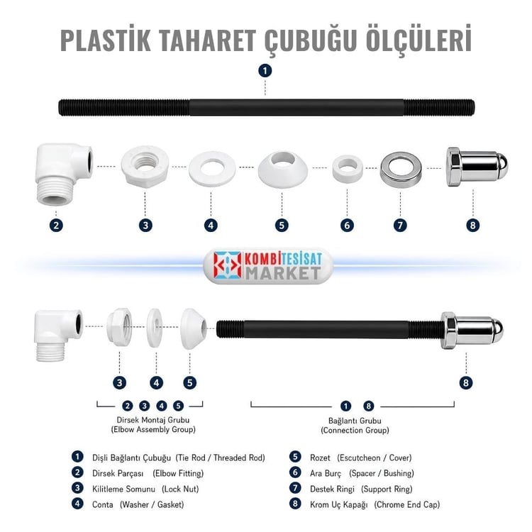 tah-s33k-Taharet Çubuğu 33 cm Plastik Borulu Krom Uçlu