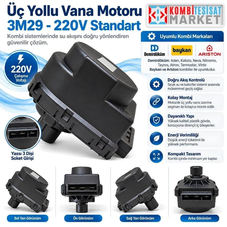 uvm-gmt5w-Üç Yollu Vana Motoru 3M29 - 220V Standart