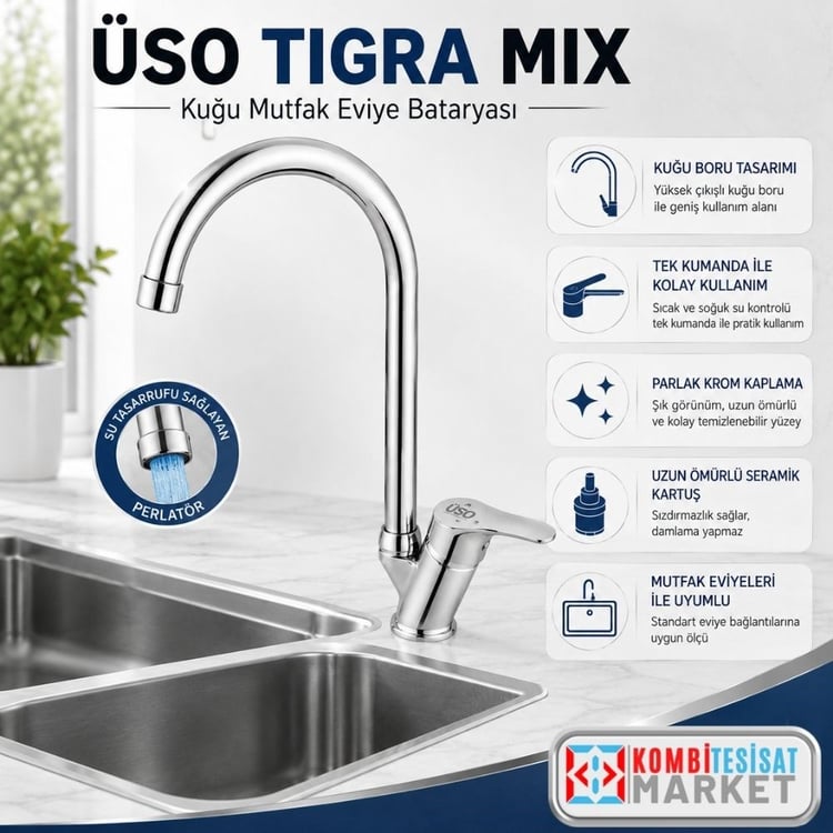 12111423-Üso Tigra Mix Kuğu Mutfak Eviye Bataryası