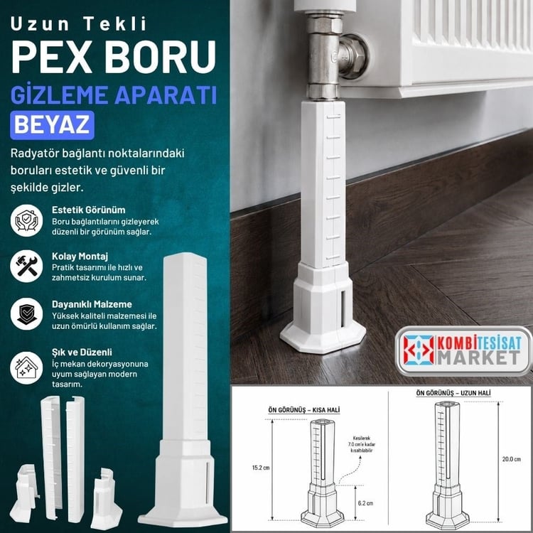 ucutb100-Uzun Tekli Kare Uzun Boru Gizleme Beyaz