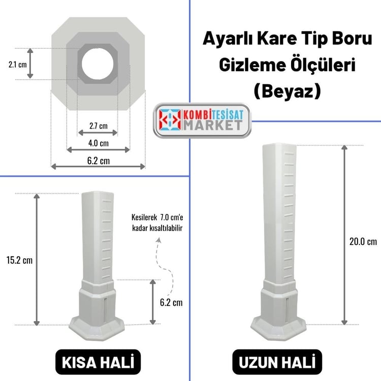 ucutb100-Uzun Tekli Kare Uzun Boru Gizleme Beyaz