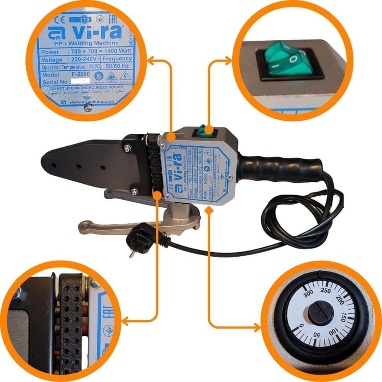 KAYNAK MAKİNELERİ-Vira-Vira F-2000 Plastik Kaynak Makinesi Çantalı Tam Takım 1400 W-vira-km-f2000t