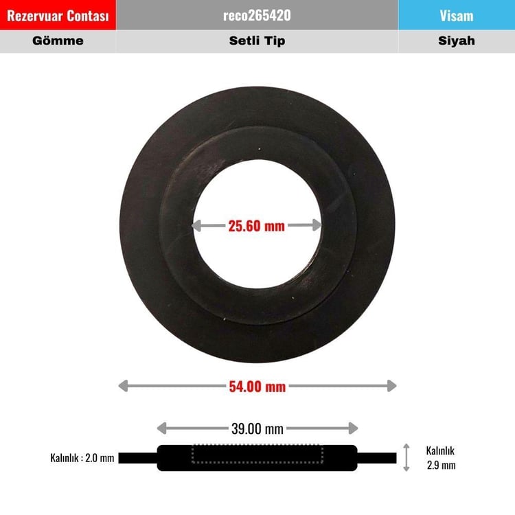 reco265420-Visam Gömme Rezervuar Tahliye Contası 26x54 mm Setli Siyah