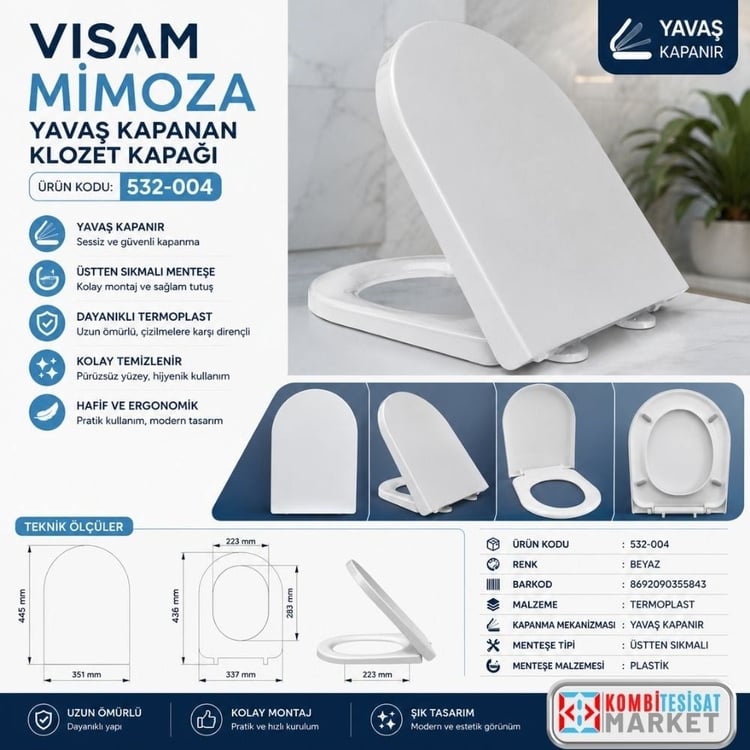 klozetk532004-Visam Mimoza Yavaş Kapanan Klozet Kapağı 532-004