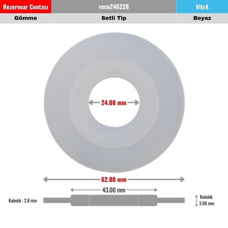 reco246228-Vitra Gömme Rezervuar Tahliye Contası 24x62 mm Setli Beyaz