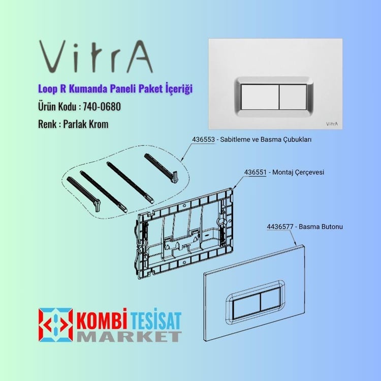 7400680-Vitra Loop R Kumanda Paneli-Parlak Krom Buton 740-0680