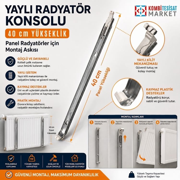 Konsol-y-40-Yaylı Radyatör Konsolu - 40 cm yükseklik Panel için montaj askısı