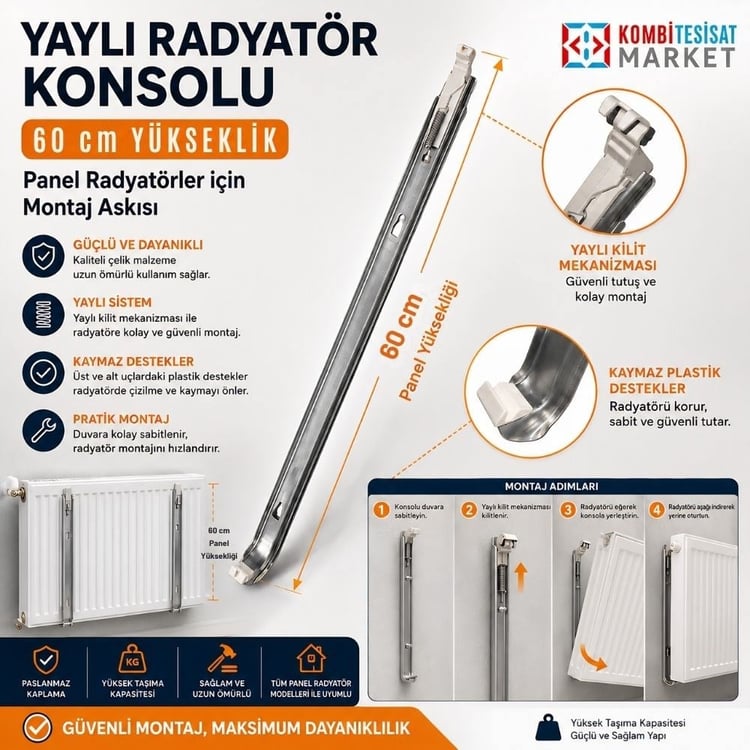 Konsol-y-60-Yaylı Radyatör Konsolu-60 cm yükseklik Panel için montaj askısı