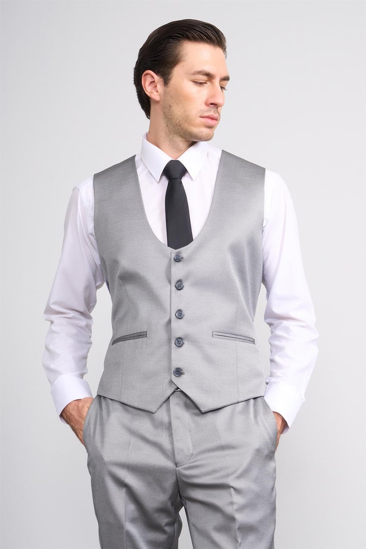 Atlıhan Lagos Gri Erkek Polyviskon Slim Fit Yelekli Takım