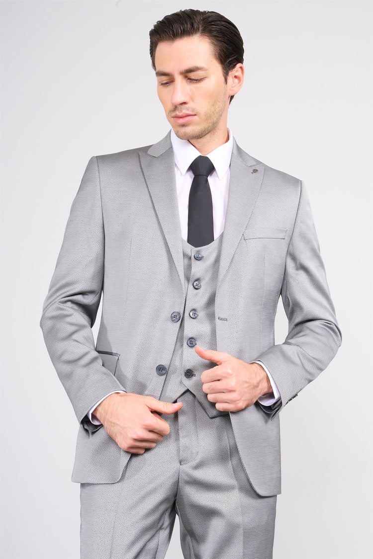 Atlıhan Lagos Gri Erkek Polyviskon Slim Fit Yelekli Takım