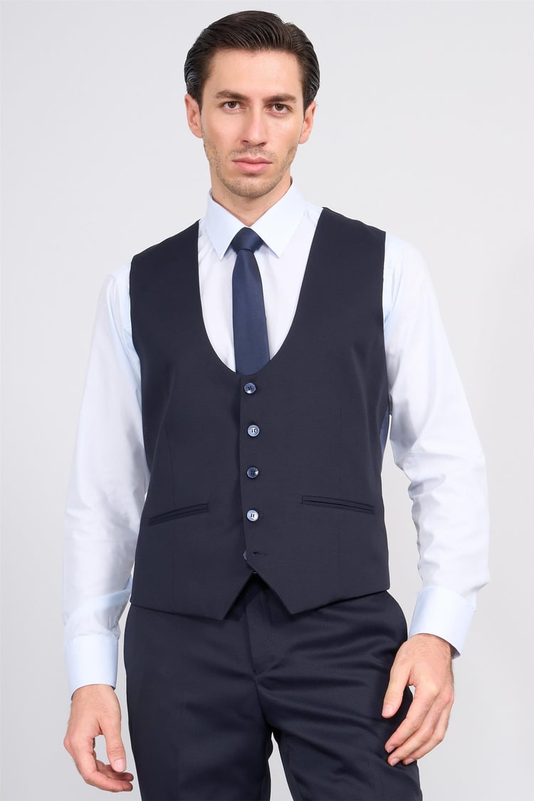 Atlıhan Lagos Lacivert Erkek Polyviskon Slim Fit Yelekli Takım