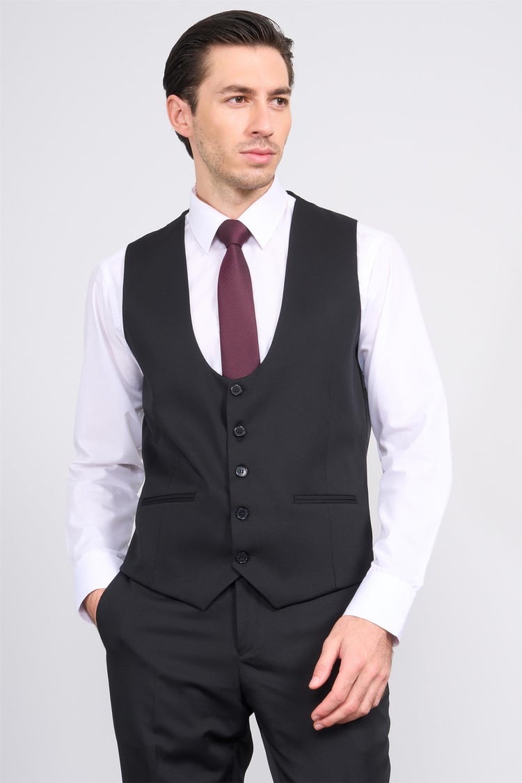 Atlıhan Lagos Siyah Erkek Polyviskon Slim Fit Yelekli Takım