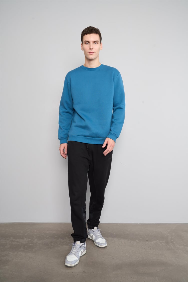 Çetinkaya Mentality 3036 3 İp Bisiklet Yaka Petrol Sweatshirt