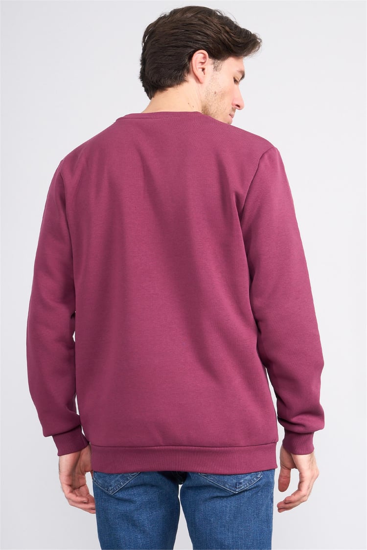 Çetinkaya Mentality 3036 3 İp Bisiklet Yaka Mürdüm Sweatshirt