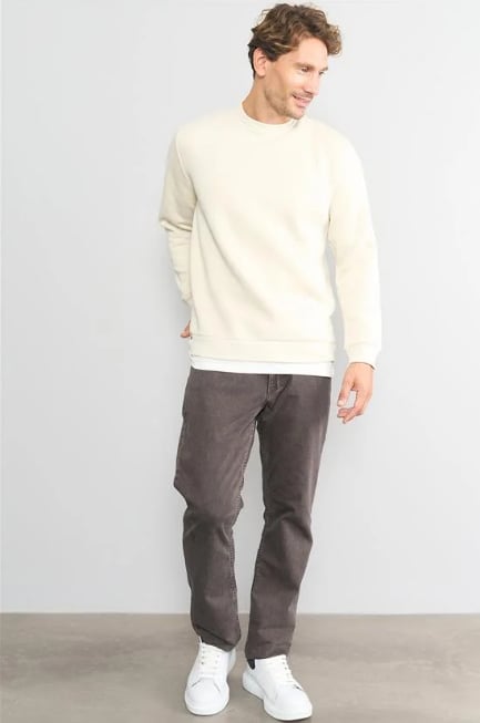 Çetinkaya Mentality 3036 3 İp Bisiklet Yaka Taş Sweatshirt