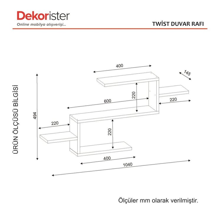 Dekorister Twist Duvar Rafı Beyaz