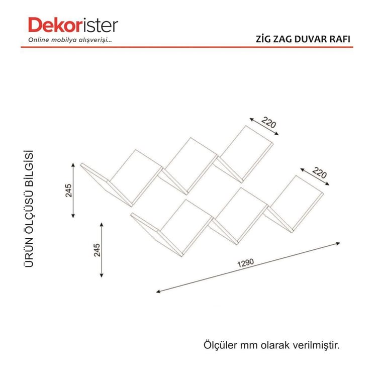 Dekorister Zig Zag Duvar Rafı Beyaz