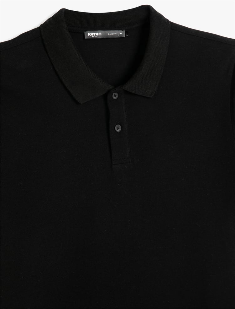 Koton 4Sam10113Mk 999 Siyah Erkek Pamuk Jersey Kısa Kollu Basic Polo T-Shirt