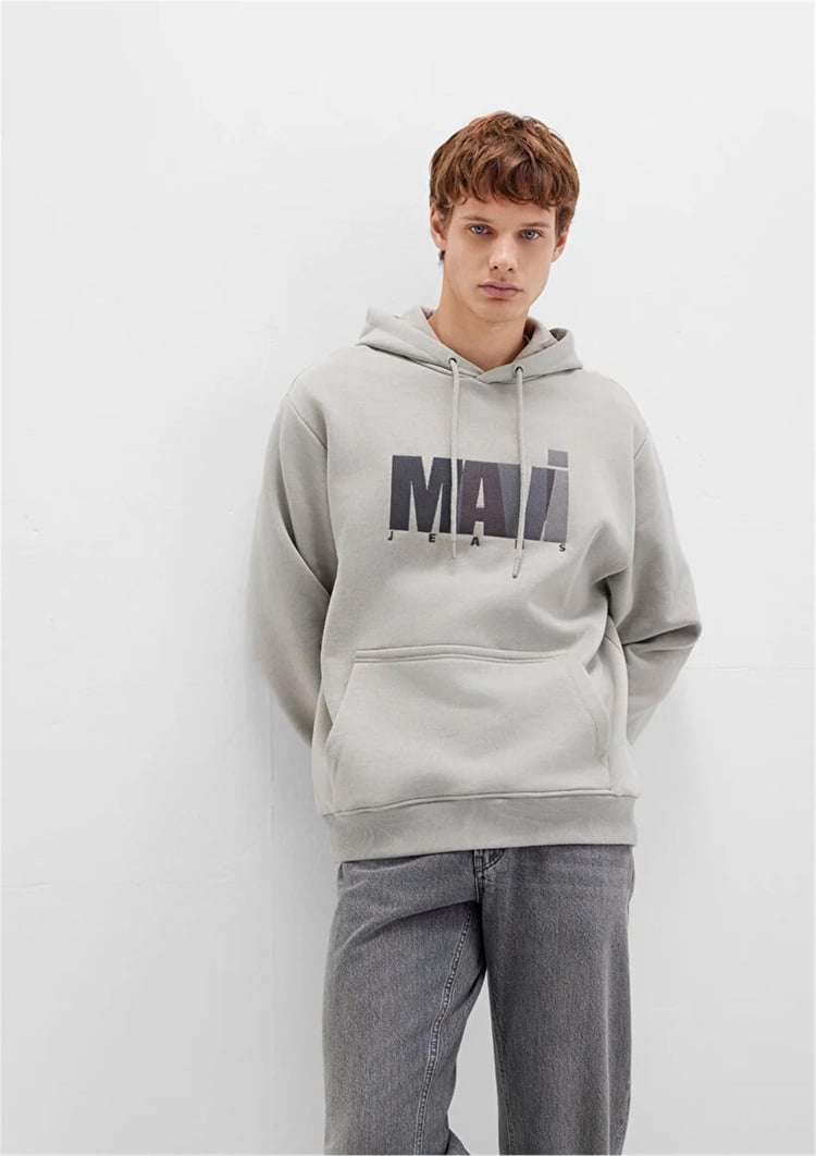 Mavı M0S10199-70093 Mıneral Grı Erkek Mavı Logo Baskılı Kapusonlu Oversıze Sweatshırt