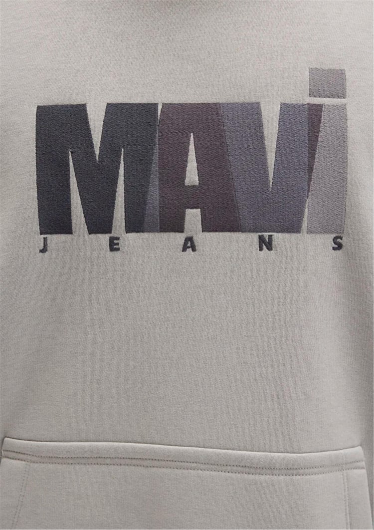 Mavı M0S10199-70093 Mıneral Grı Erkek Mavı Logo Baskılı Kapusonlu Oversıze Sweatshırt