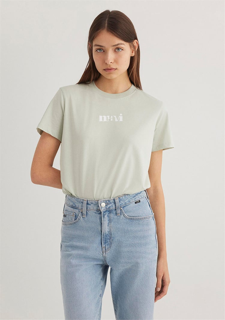 Mavı M1612241-70148 Sıs Yesıl Kadın Regular Logo Baskılı T-Shırt
