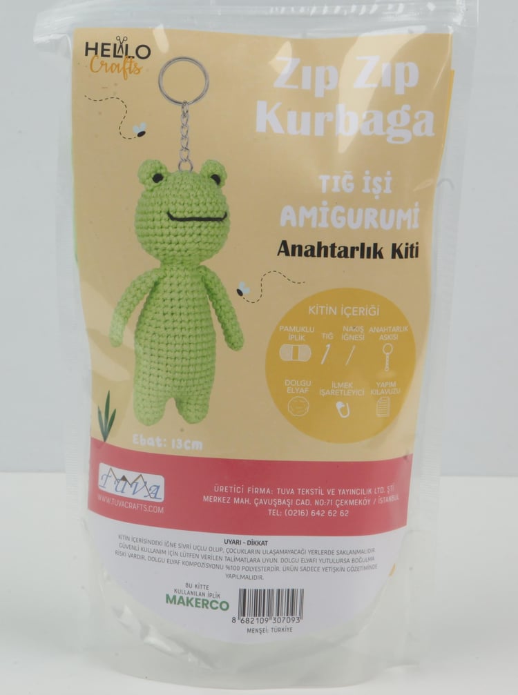 Amigurumi Anahtarlık Kiti, Mini Örgü Seti ZIP ZIP KURBAĞA
