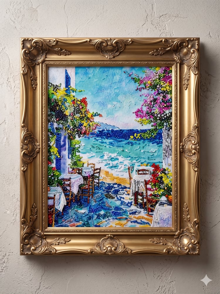 Elmas Mozaik Tablo, 30x40 Deniz Kenarı Boncuk Yapıştırma Kiti 