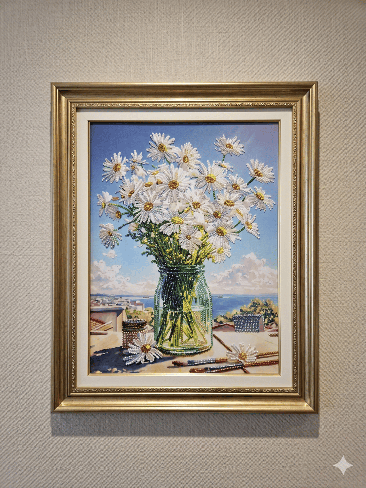 Elmas Mozaik Tablo, 30x40 Papatya Boncuk Yapıştırma Kiti 