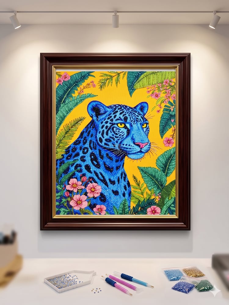 Boncuk İşleme Kiti 50 x 65 Mavi Leopar