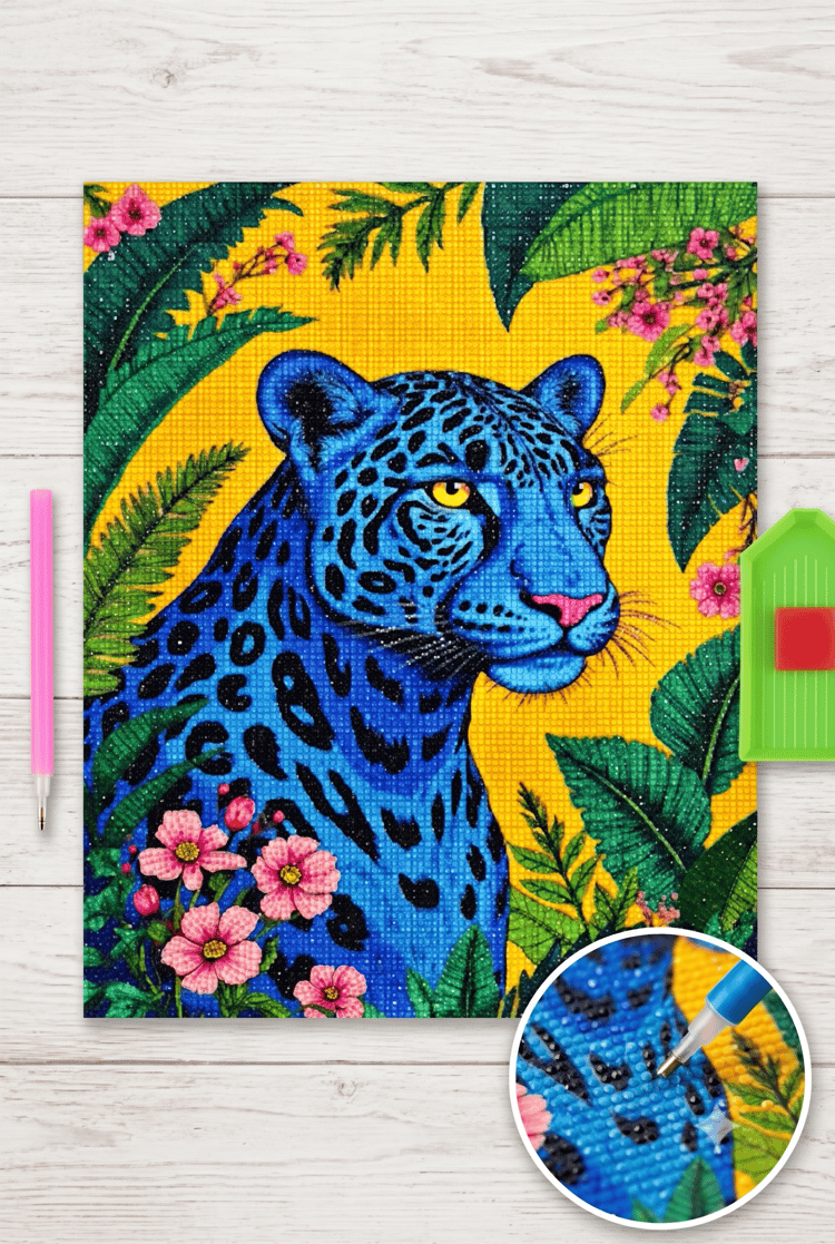 Boncuk İşleme Kiti 50 x 65 Mavi Leopar