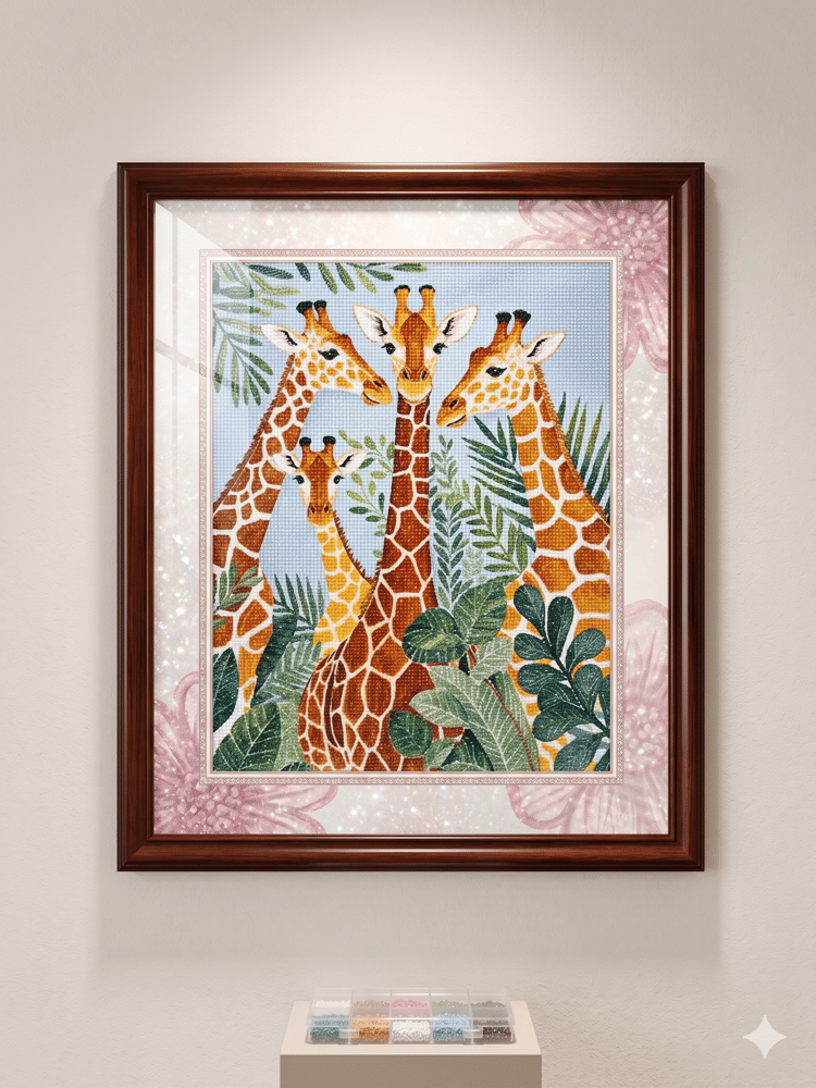 Elmas Mozaik Tablo, 50x65cm Zürafalar Boncuk Yapıştırma Kiti 