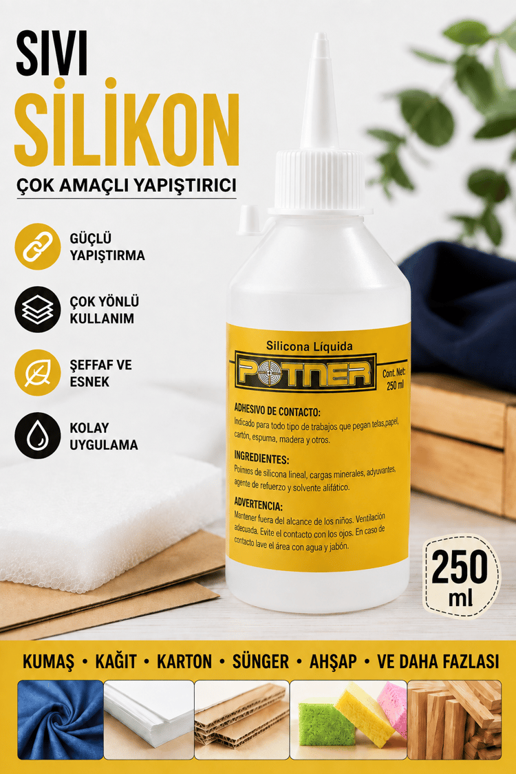Çok Amaçlı Sıvı Silikon Yapıştırıcı 250 ml, Kumaş Yapıştırıcı Soğuk Silikon Tutkal