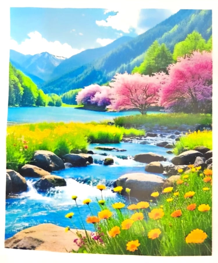 Elmas Mozaik Tablo, 50x40cm Bahar Deresi Boncuk Yapıştırma Kiti 