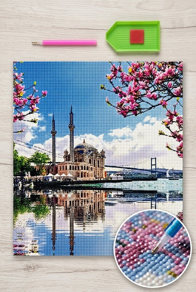 Elmas Mozaik Tablo, 50x40cm Ortaköy Camii Boncuk Yapıştırma Kiti 
