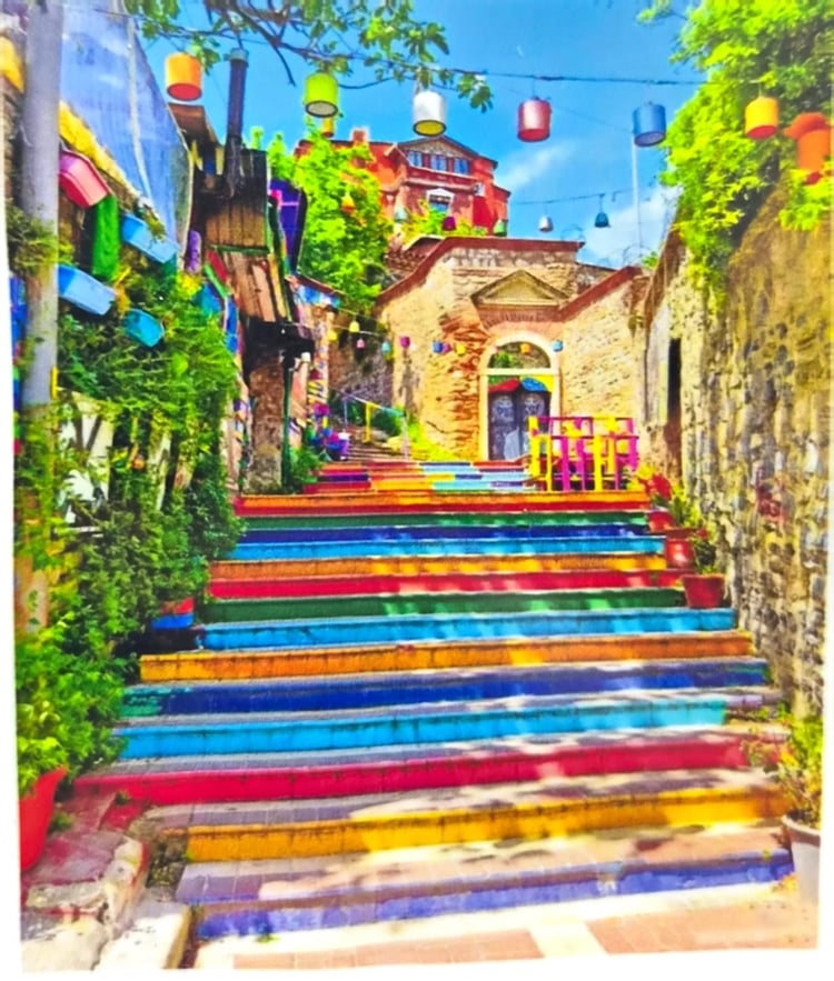 Elmas Mozaik Tablo, 50x65cm Renkli Merdiven Boncuk Yapıştırma Kiti 