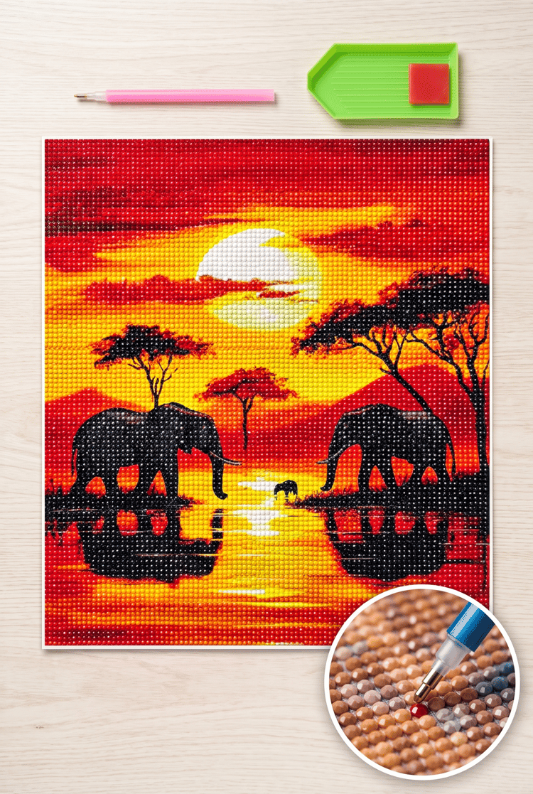 Elmas Mozaik Tablo, 50x65cm Savana Boncuk Yapıştırma Kiti 