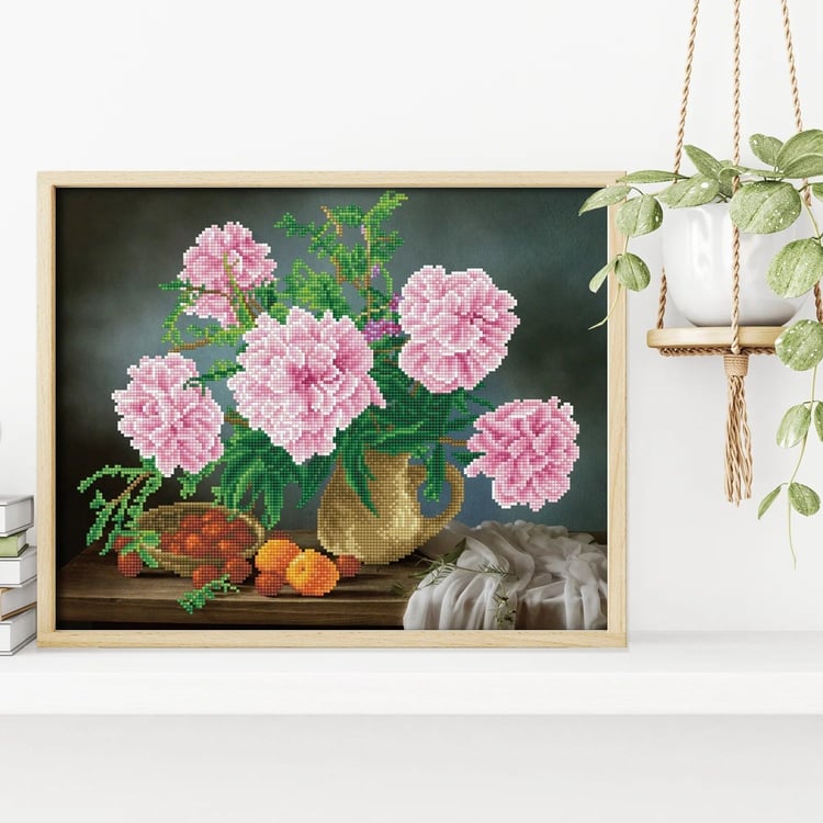 Elmas Mozaik Tablo Pembe Bahar Çiçekleri – 40 x 50 cm