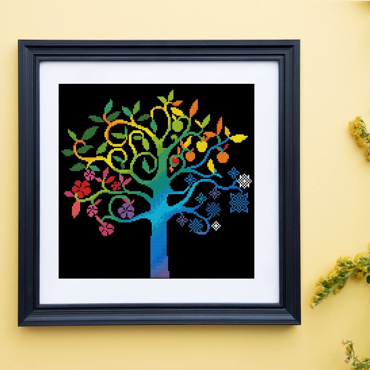 Elmas Mozaik Tablo Renkli Ağaç – 40.9 x 40.9cm