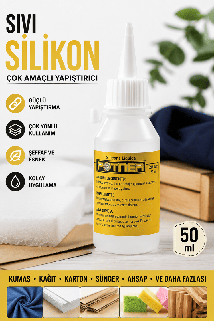Çok Amaçlı Sıvı Silikon Yapıştırıcı 50 ml, Kumaş Yapıştırıcı Soğuk Silikon Tutkal