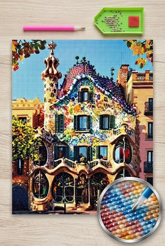 Elmas Mozaik Tablo, 30x30cm Apartman Boncuk Yapıştırma Kiti  
