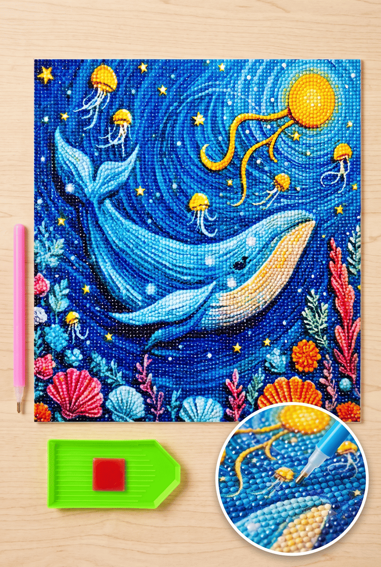 Elmas Mozaik Tablo, 30x30cm Mavi Balina Boncuk Yapıştırma Kiti  