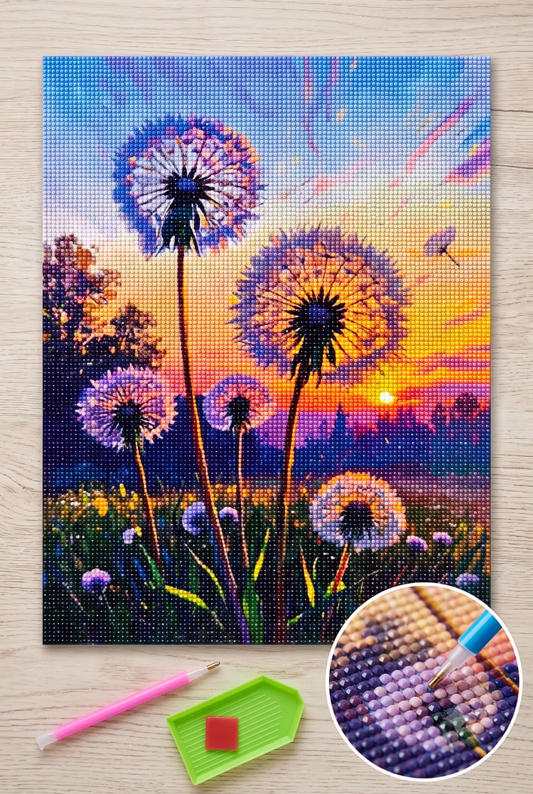 Elmas Mozaik Tablo, 30x40  Karahindiba Boncuk Yapıştırma Kiti  