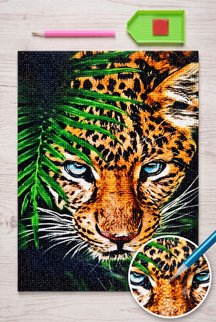 Elmas Mozaik Tablo, 30x40  Leopar Boncuk Yapıştırma Kiti  