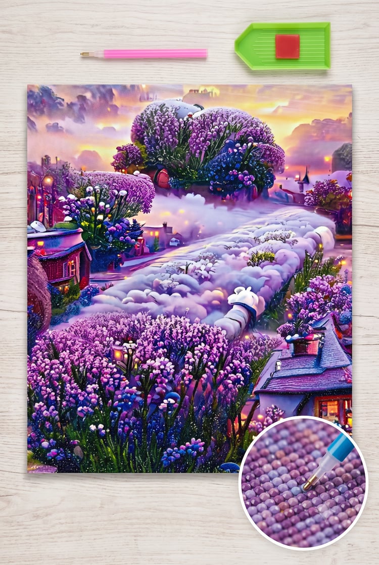 Elmas Mozaik Tablo, 50x65cm Mor Bahçe Boncuk Yapıştırma Kiti 